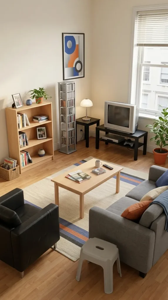 40 Living Room Decor Ideas for a Nostalgic 2000s and Y2K Aesthetic 33 Introduce a CD Tower or Visible Media Collection as a Nostalgic Accent