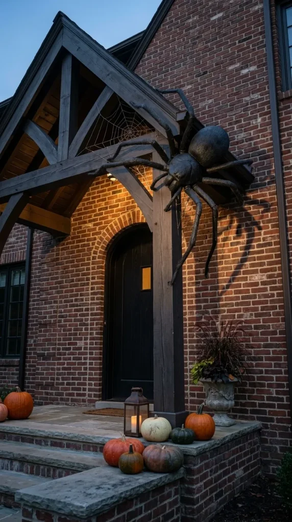 40 Front Porch Halloween Ideas for a Spooky, Stylish and Unforgettable Entrance 9 Let One Giant Spider Dominate the Scene