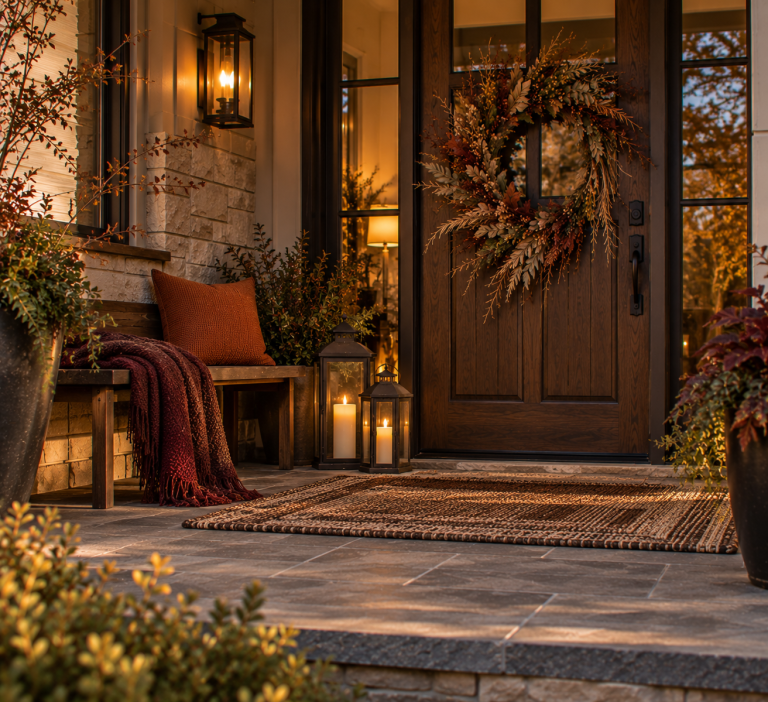21 Fall Front Porch Ideas With Mums, Pumpkins & More 8 Let autumn color come from textiles and materials