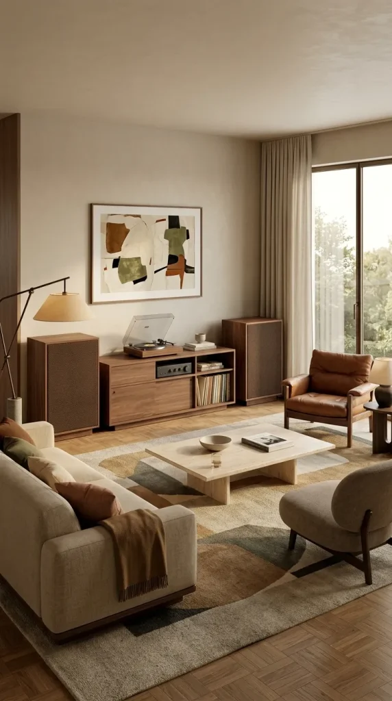 Make Large Speakers Part of a Mid-Century Listening Room