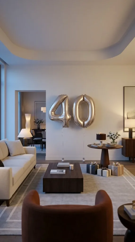 40 Birthday Living Room Decor Ideas for Beautiful At-Home Celebrations 15 Make Oversized Number Balloons the Birthday Focal Point