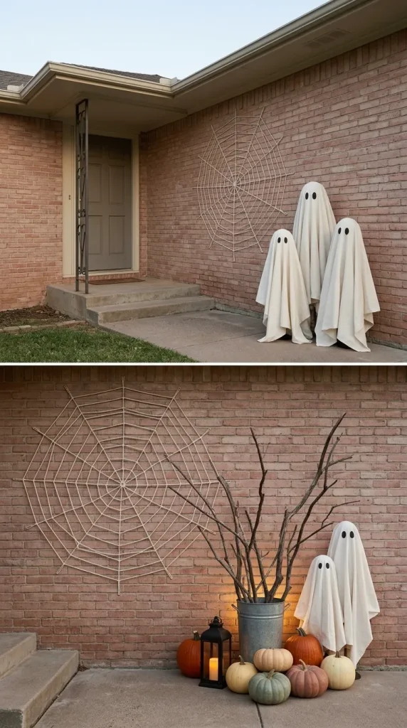 40 Front Porch Halloween Ideas for a Spooky, Stylish and Unforgettable Entrance 38 Make Simple Ghosts or Webs Instead of Buying Complicated Props