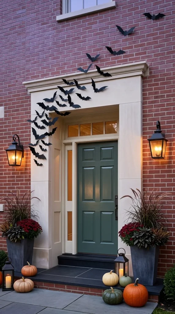 40 Front Porch Halloween Ideas for a Spooky, Stylish and Unforgettable Entrance 20 Make a Bat Swarm Move Upward From the Doorway