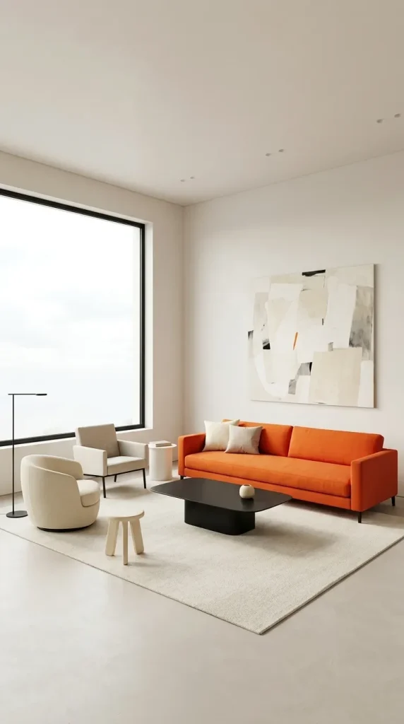 Make a Bright Orange Sofa the Only Strong Colour