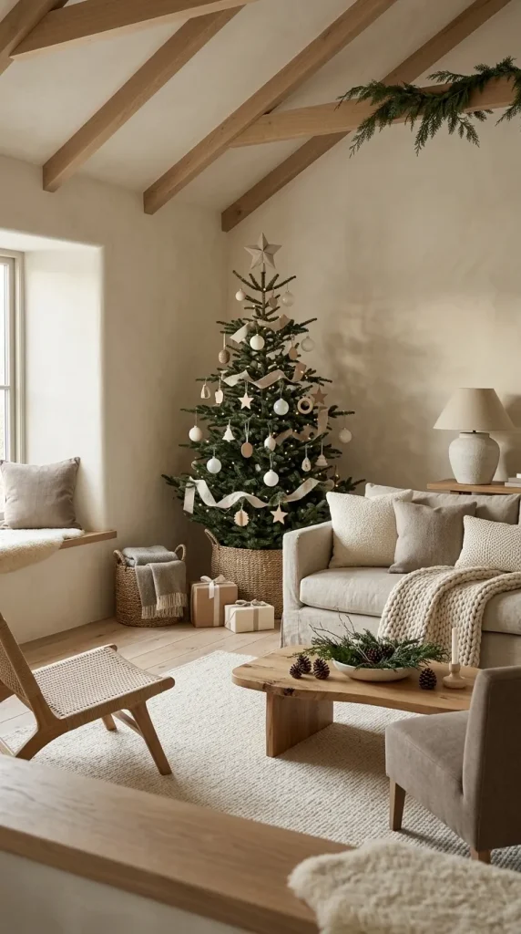 42 Christmas Living Room Decor Ideas for a Cosy, Magical and Beautifully Festive Home 5 Make a Neutral Christmas Living Room Feel Warm and Layered