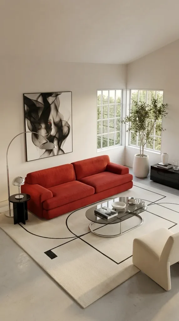 Make a Red Retro Couch the Room’s Dominant Object
