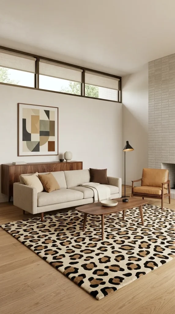 Mix Leopard With Walnut in a Mid-Century Modern Room