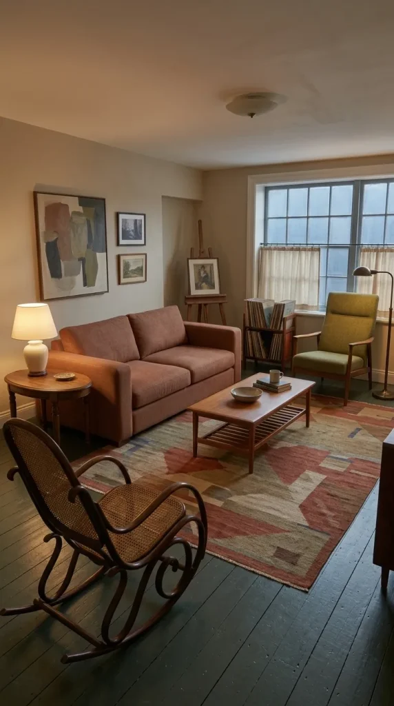 35 1990s Living Room Decor Ideas to Bring Back That Cosy, Nostalgic Feeling 27 Mix Thrifted Furniture for an Authentic Eclectic Look