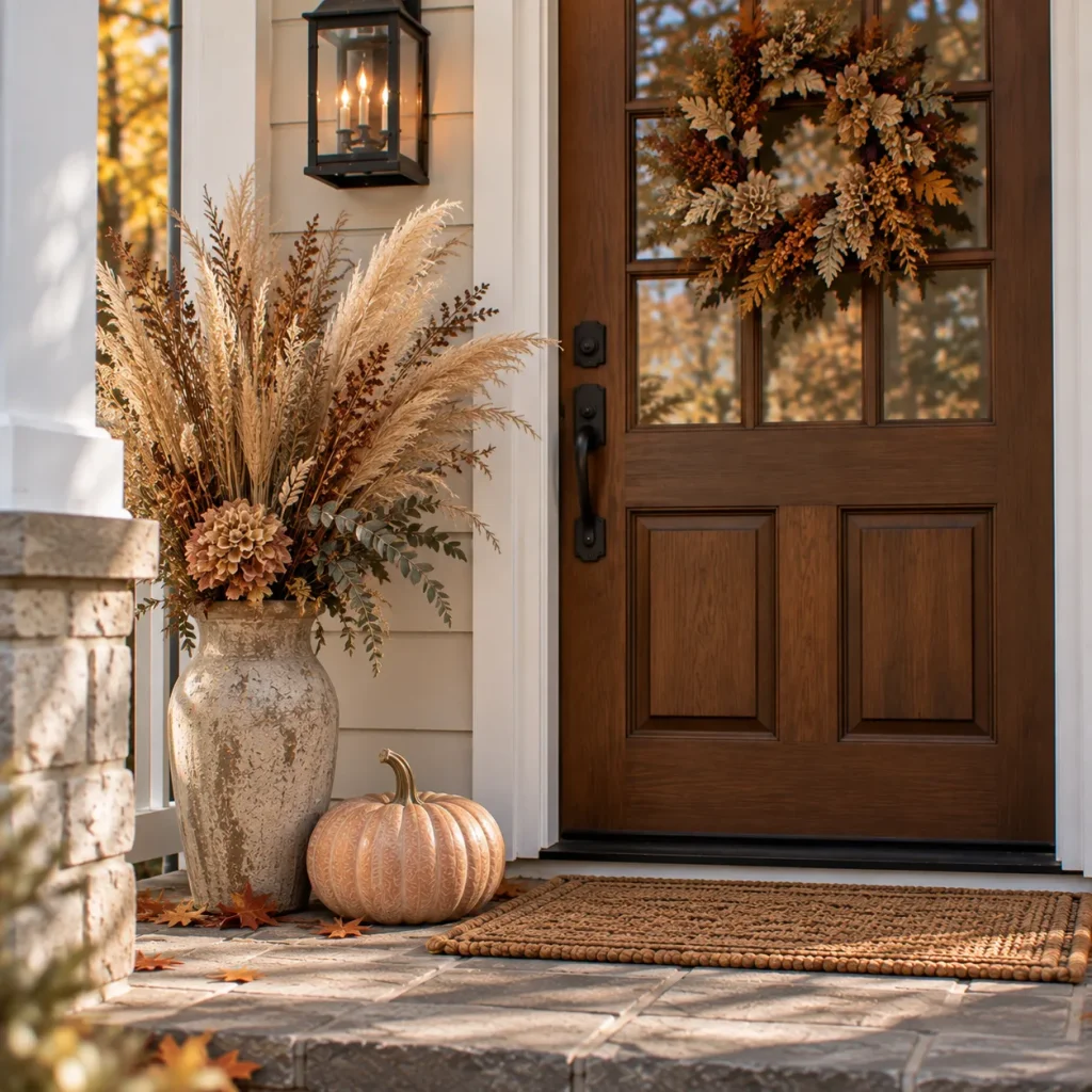 Mix dried grasses with a single pumpkin