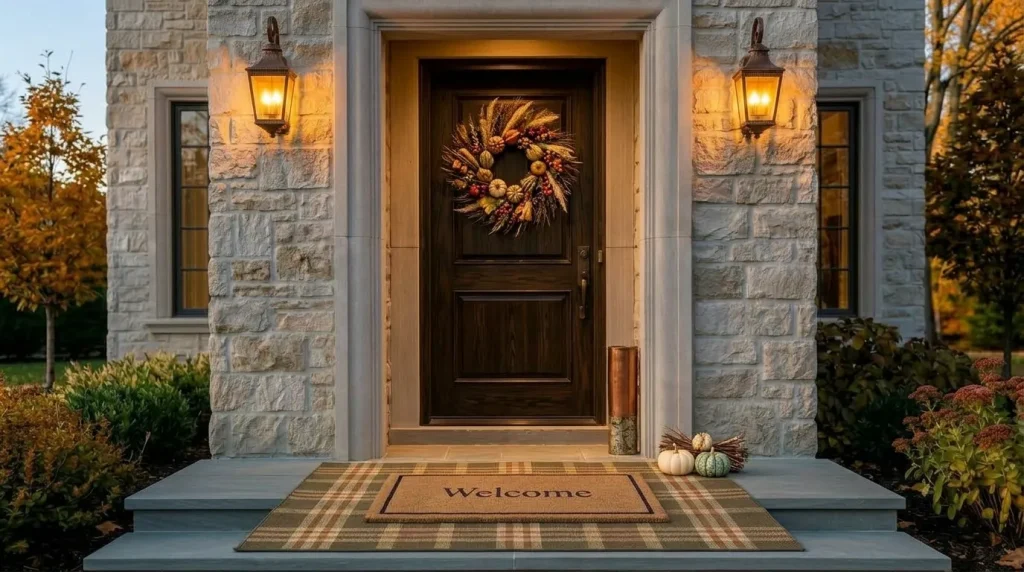 Move the fall decor onto the door and wall
