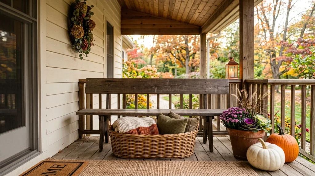 Place a basket under or beside the bench