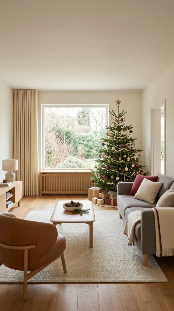 42 Christmas Living Room Decor Ideas for a Cosy, Magical and Beautifully Festive Home 12 Position the Christmas Tree Beside a Window