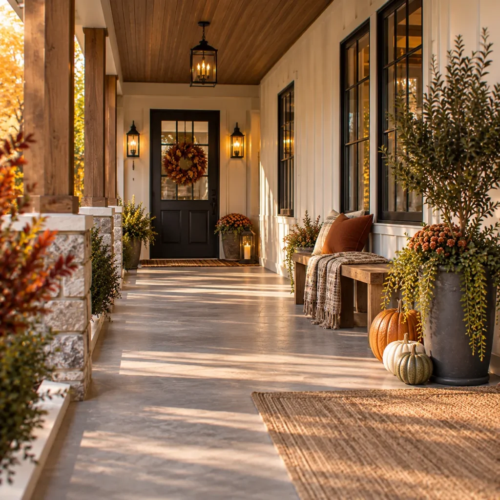 23 Long and Narrow Fall Front Porch Ideas That Use the Space Beautifully 13 Push furniture toward the perimeter