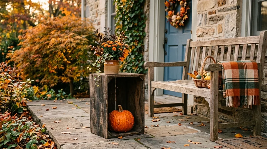 Put a crate beside the bench as a low table