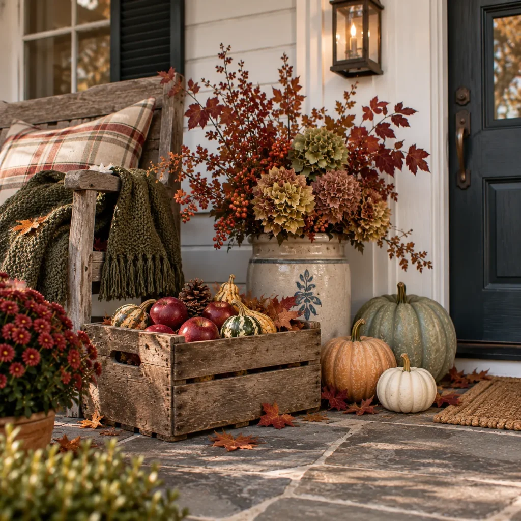 Put apples or gourds in an old crate