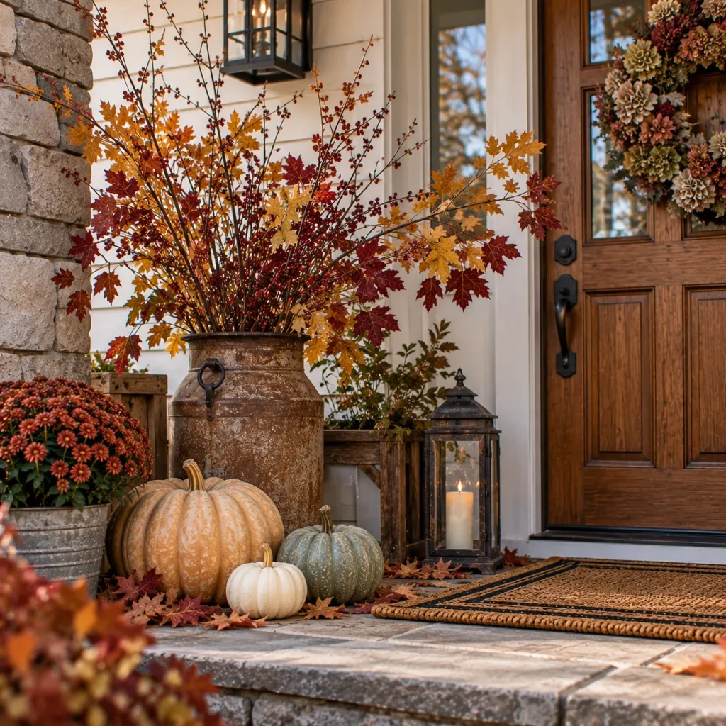Put seasonal branches in an antique-looking vessel