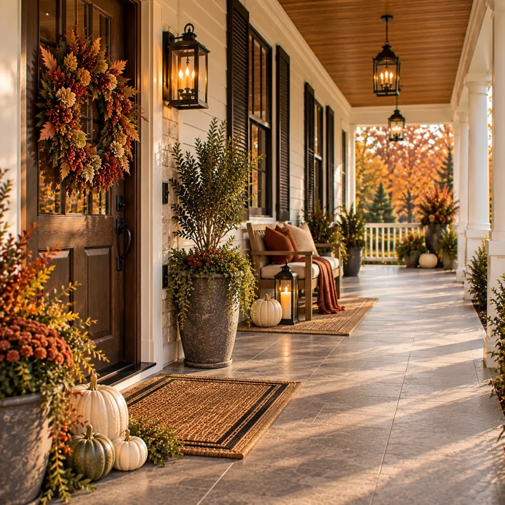 23 Long and Narrow Fall Front Porch Ideas That Use the Space Beautifully 8 Repeat one element at wide intervals