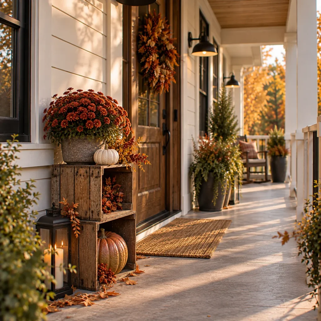 23 Long and Narrow Fall Front Porch Ideas That Use the Space Beautifully 16 Stack one or two crates vertically