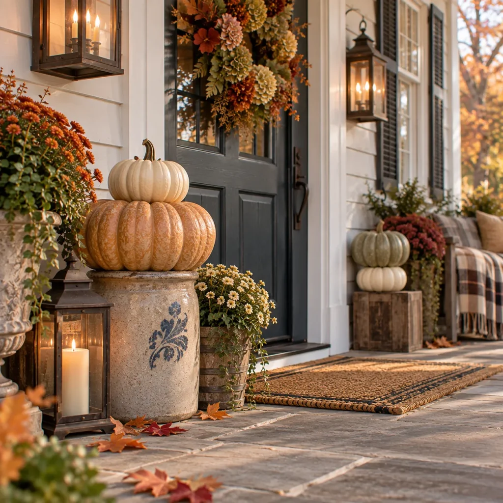 Stack two pumpkins rather than building a huge pile