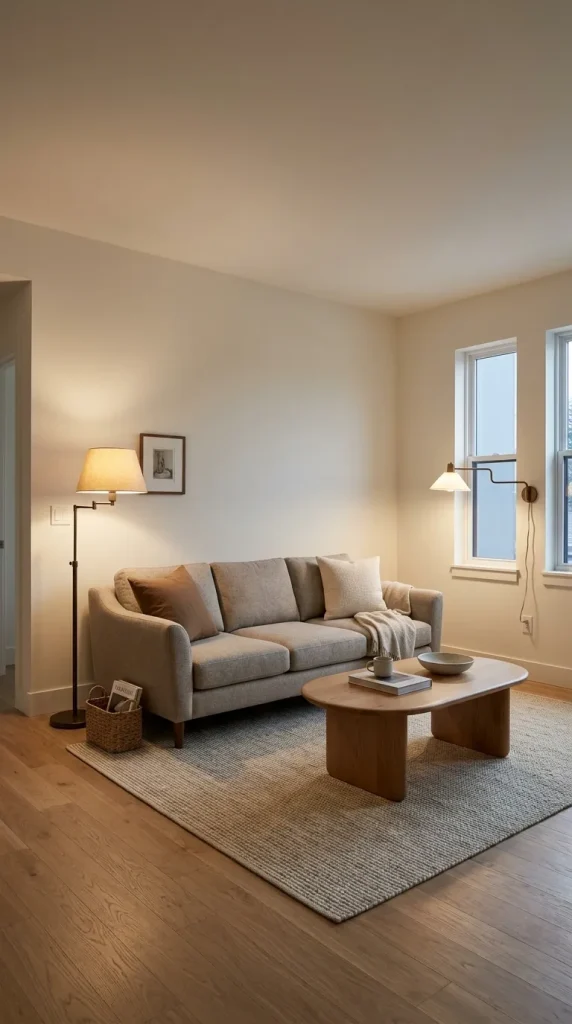 30 First Home Decor Ideas That Make a New Space Feel Finished Without Overspending 8 Start the Living Room With a Sofa, Rug, Lighting, and One Useful Table