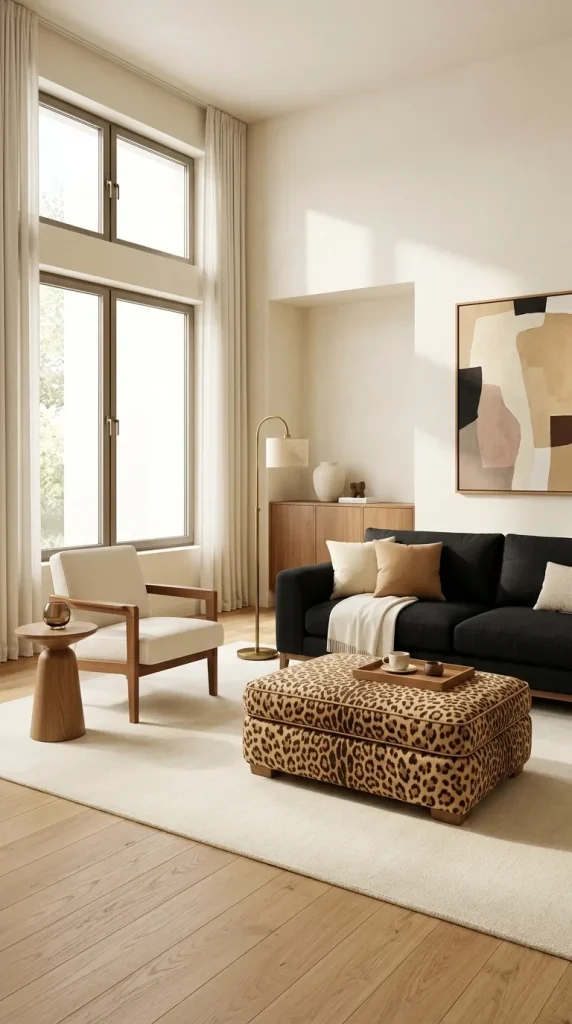 Style a Black Couch With Leopard for Warm Contrast