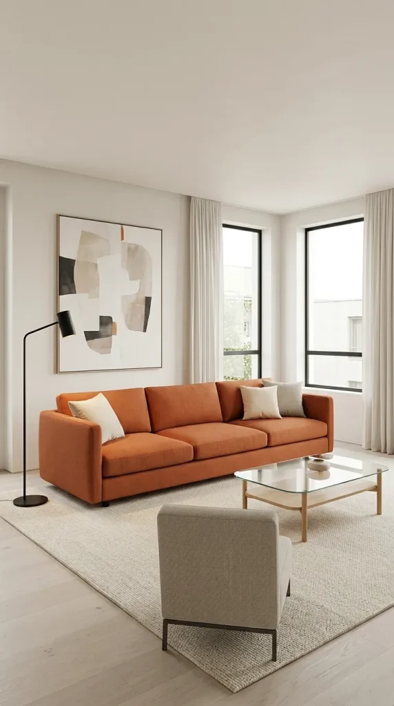 Style a Clean Modern Orange Sofa Room