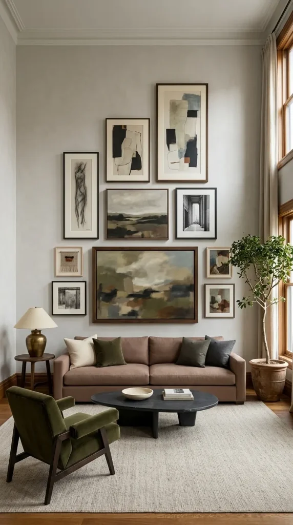 Take a Gallery Wall Higher in a Room With Tall Ceilings