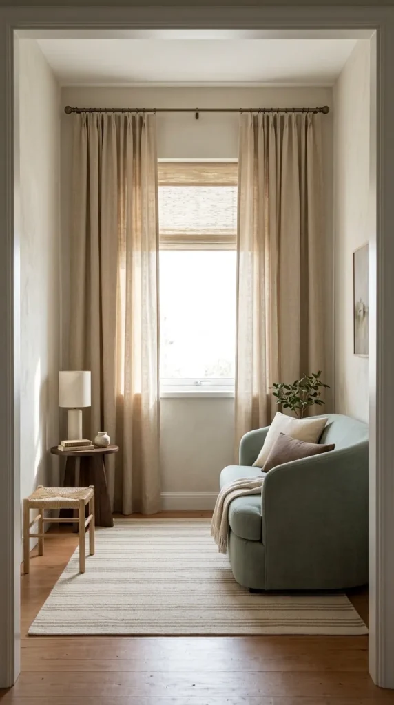 30 First Home Decor Ideas That Make a New Space Feel Finished Without Overspending 12 Treat Curtains as Architecture, Not Just Privacy Fabric