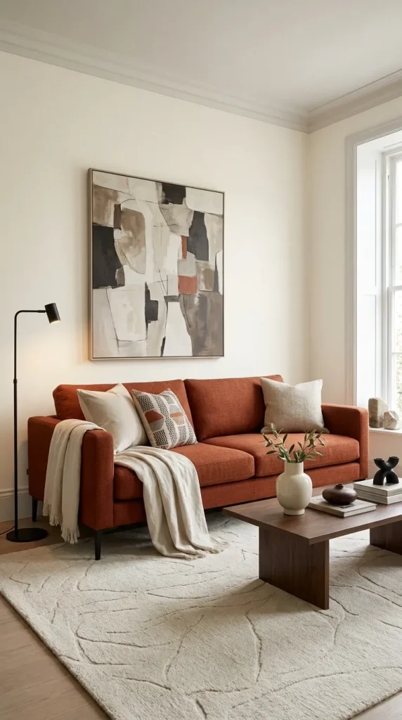 Use Artwork and Textiles to Connect the Sofa Without Overmatching