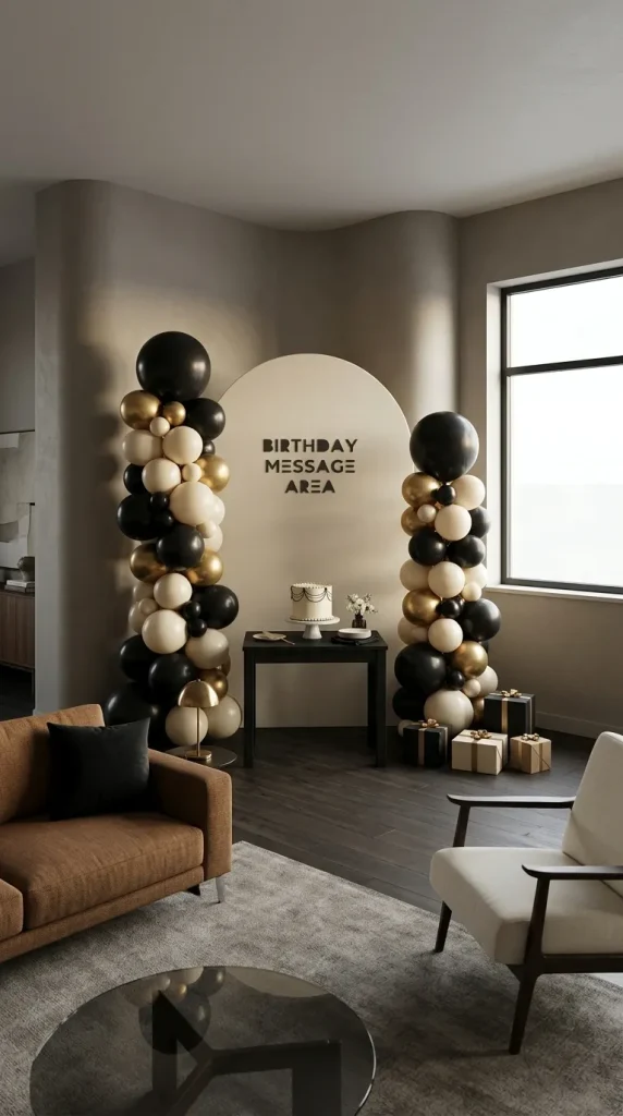 40 Birthday Living Room Decor Ideas for Beautiful At-Home Celebrations 14 Use Balloon Columns to Frame a Birthday Corner