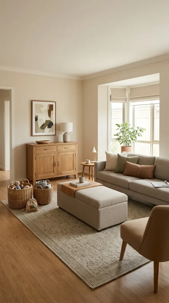 Use Baskets and Closed Storage to Organise a Family Living