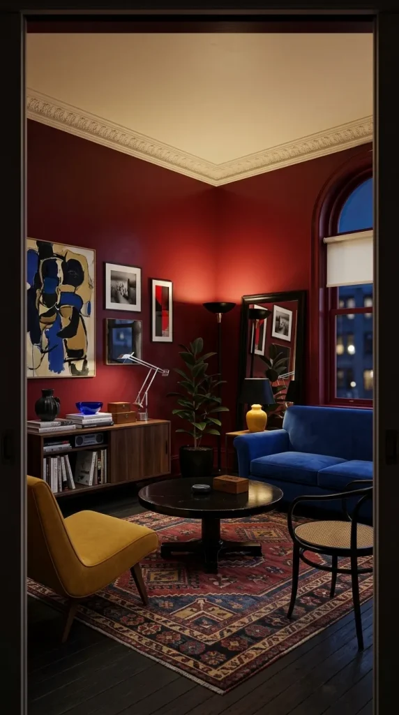 35 1990s Living Room Decor Ideas to Bring Back That Cosy, Nostalgic Feeling 26 Use Bold Colour for an Expressive 1990s Apartment