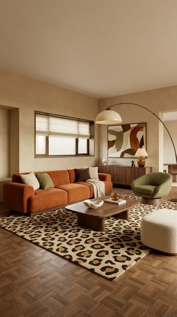 Use Burnt Orange and Leopard for a 1970s-Inspired Room