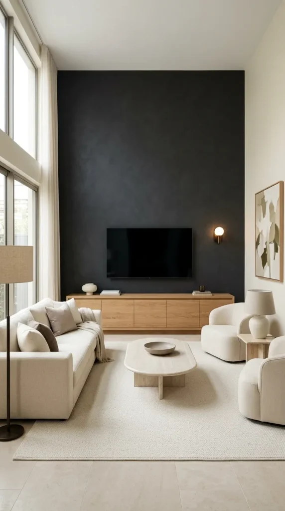 30 Living Room Ideas With Oak for Warm, Modern and Beautiful Spaces 12 Use Charcoal and Oak for a More Dramatic Modern Room