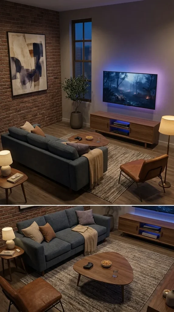 35 Gaming Living Room Ideas That Make Your Setup Stylish, Cosy and Seriously Fun 13 Use Controlled RGB Lighting for a Colourful Gaming