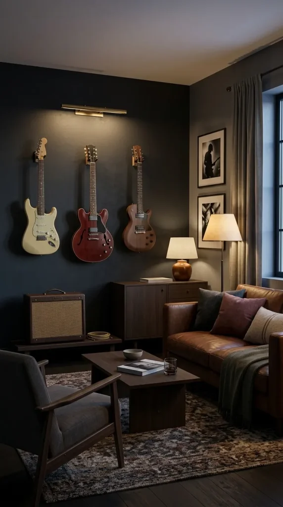 Use Electric Guitars Against a Dark Rock-Inspired Wall