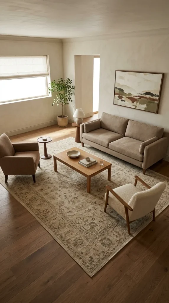 Use One Appropriately Sized Rug to Connect the Seating