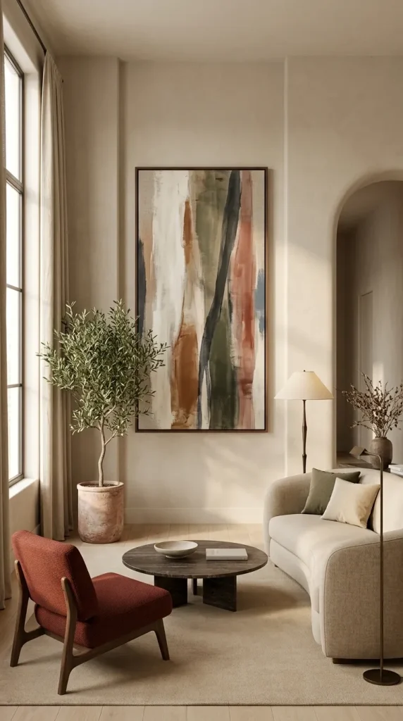 Use One Tall Vertical Artwork on a Narrow, High Wall