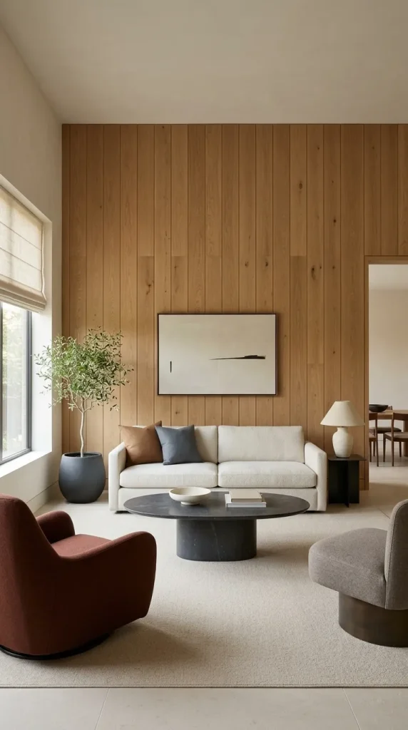 Use Refined Wood Paneling Instead of a Heavily Rustic Pallet Wall
