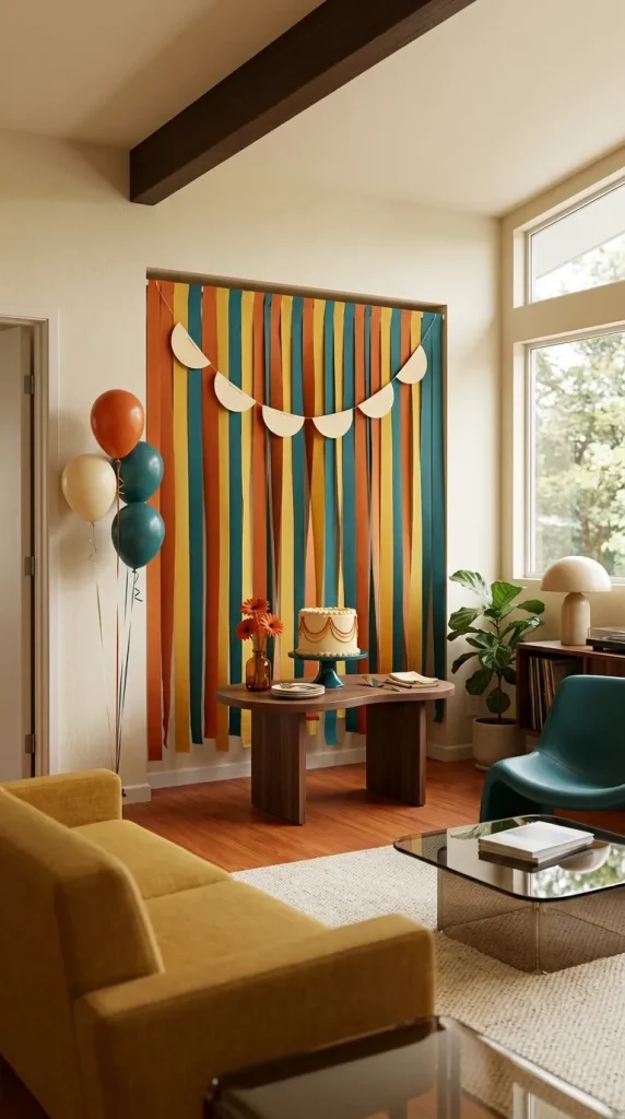 40 Birthday Living Room Decor Ideas for Beautiful At-Home Celebrations 30 Use Streamers for a Colourful Retro Birthday Look
