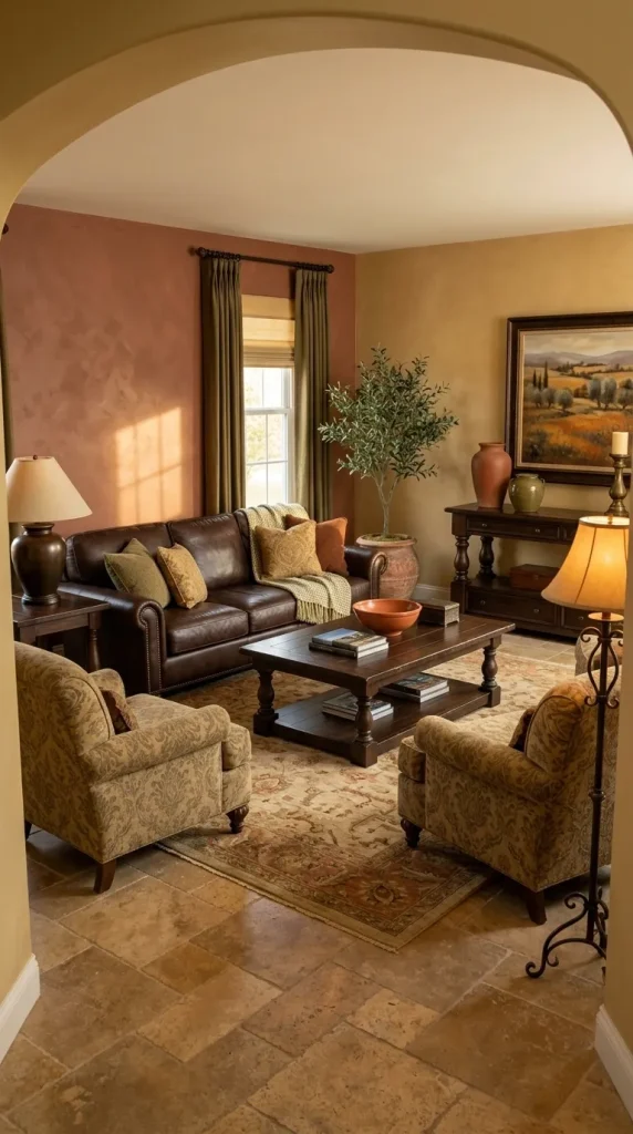 40 Living Room Decor Ideas for a Nostalgic 2000s and Y2K Aesthetic 10 Use Terracotta and Golden-Beige Walls for a Tuscan Atmosphere