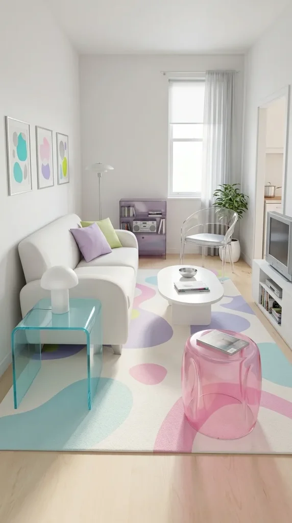 40 Living Room Decor Ideas for a Nostalgic 2000s and Y2K Aesthetic 18 Use Translucent Acrylic Furniture for a Playful Apartment Aesthetic