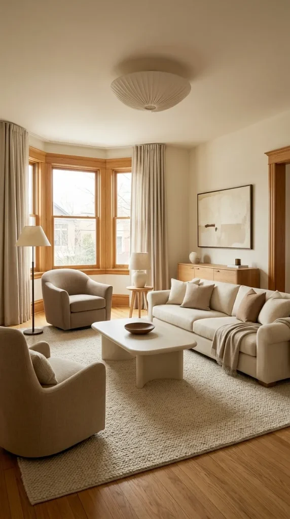 30 Living Room Ideas With Oak for Warm, Modern and Beautiful Spaces 28 Use a Cream Rug to Soften an Oak-Heavy Living Room