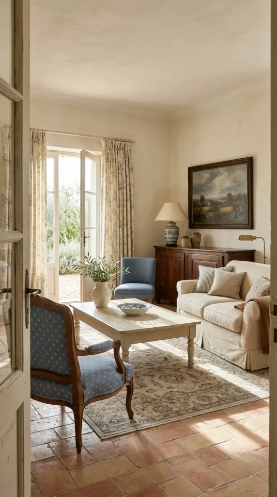 35 1990s Living Room Decor Ideas to Bring Back That Cosy, Nostalgic Feeling 21 Use a Cream-and-Blue Palette for French Country Nostalgia