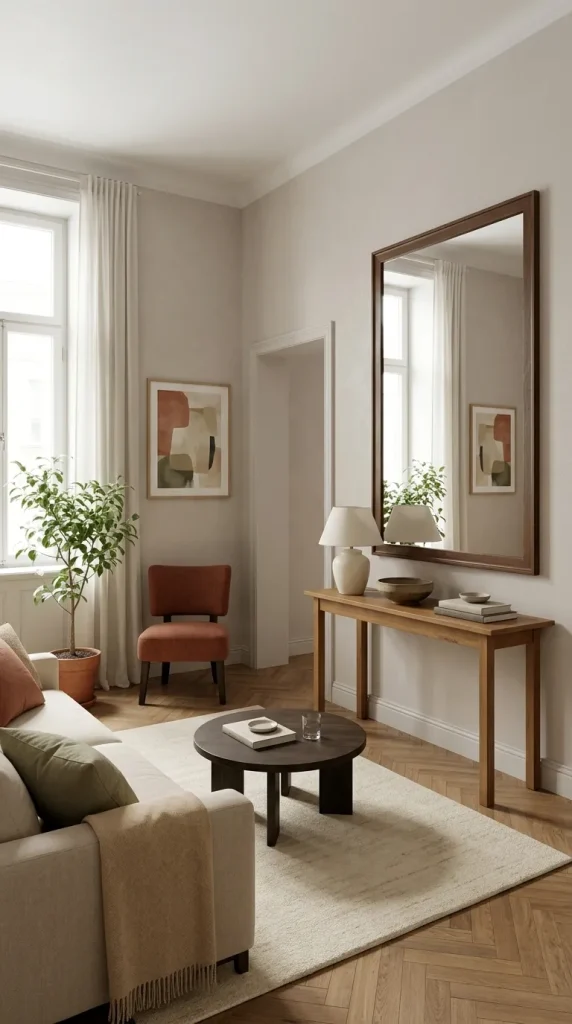 Use a Large Mirror to Make a Compact Room Feel Brighter