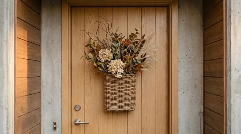 Use a narrow door basket instead of a bulky wreath