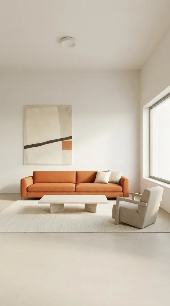 Use an Orange Sofa in a Minimalist Living Room