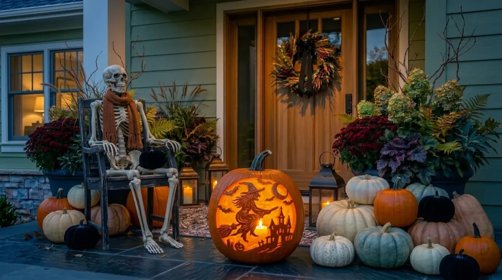24 Fall Front Porch Ideas That Work for Halloween and Thanksgiving 10 Use black accessories temporarily