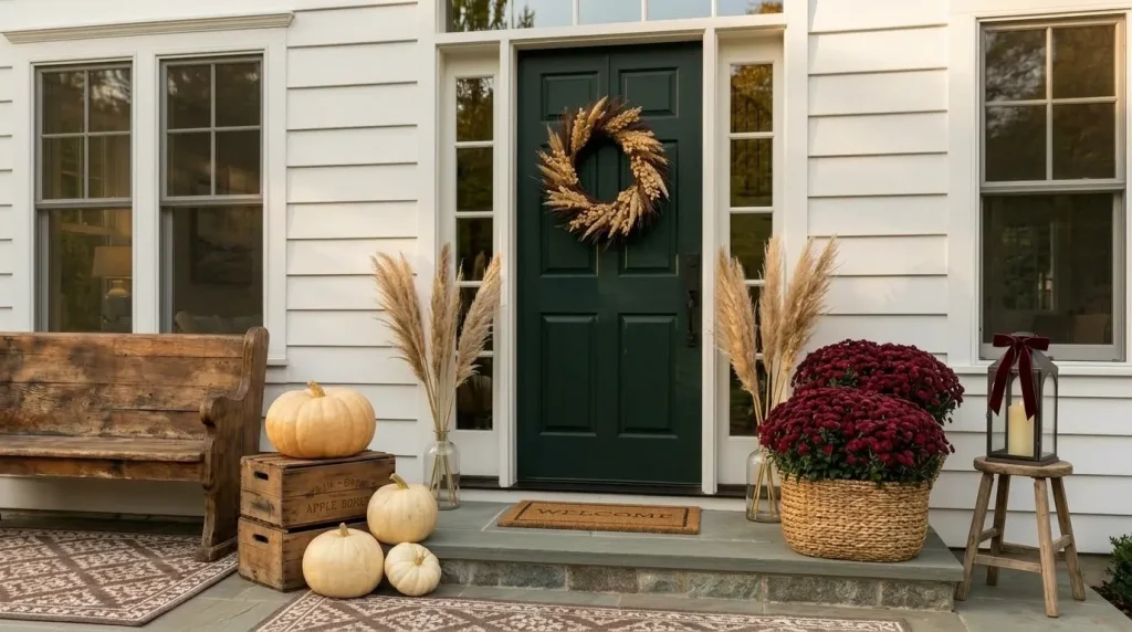 24 Fall Front Porch Ideas by Door and House Color 10 Use burgundy with olive or forest green