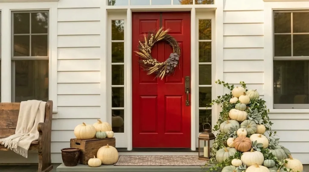 24 Fall Front Porch Ideas by Door and House Color 16 Use chocolate brown instead of black for a softer scheme